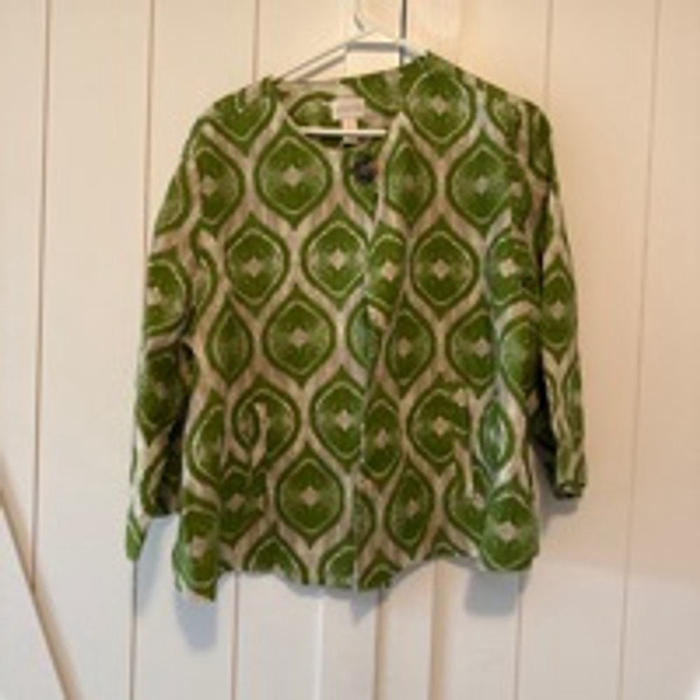 Chico's Women's Jacket Size 3 Green Beige